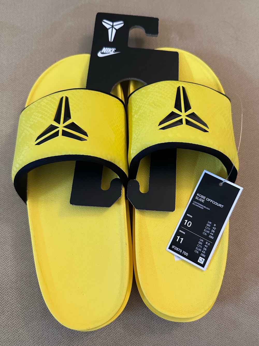 Men’s Kobe 6 Yellow Slides with Black Logo Accent